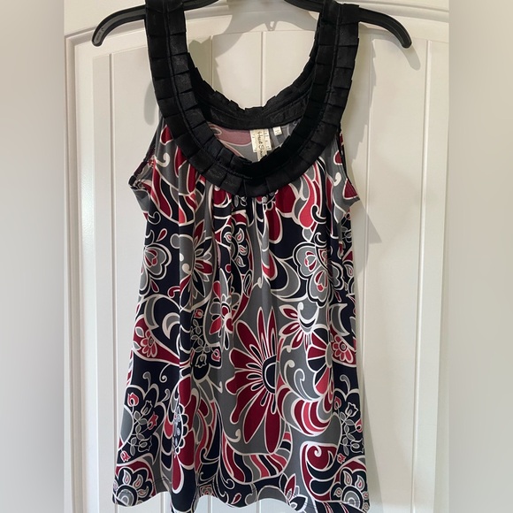 HeartSoul Floral Sleeveless Top with Black Accents - Picture 1 of 2